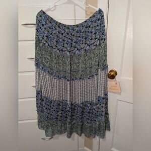 Vintage Green And Blue Lined Maxi Skirt